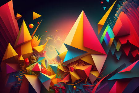 Abstract background with colorful geometric shapes. 3d rendering, 3d illustration.の素材