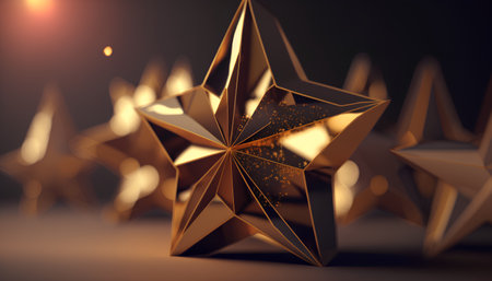 Golden star on a dark background. 3d rendering, 3d illustration.の素材