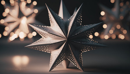 Christmas star decoration on bokeh background. 3d rendering.の素材