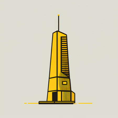 Vector illustration of a modern skyscraper in yellow and gray colors.の素材