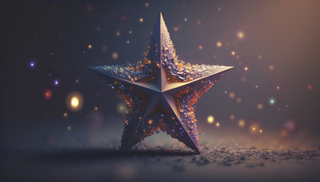 3d illustration of star with sparkles and bokeh effectの素材