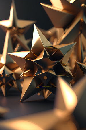 3d render of golden stars on a dark background. 3d illustrationの素材