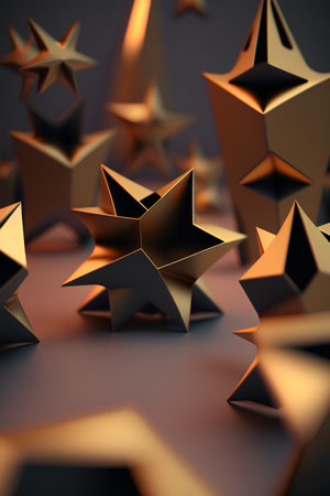 3d render of golden stars on a dark background. 3d illustrationの素材