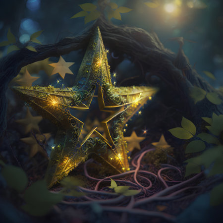 Christmas star in the forest. 3d rendering. Vintage style.の素材