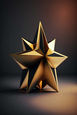 Golden star on black background. 3D illustration. 3D rendering.の素材