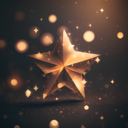 Christmas star on a dark background with bokeh. 3d renderingの素材