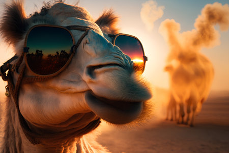Portrait of a camel in the desert. Selective focus.の素材