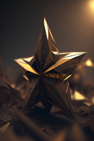 3D illustration of a golden Christmas star on a dark background.の素材