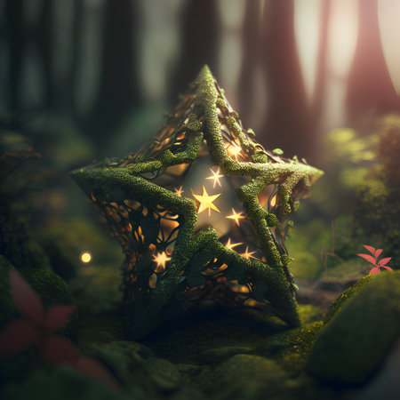 Christmas star in the forest. Christmas background. 3d rendering.の素材
