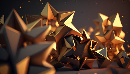 Abstract 3d rendering of golden geometric shapes. Futuristic background design.の素材