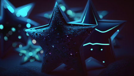 Christmas star on a dark background with bokeh effect. 3d renderingの素材