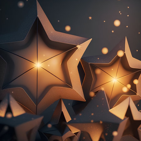 Abstract christmas background with golden stars and snowflakes. 3d renderの素材