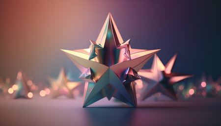 3d render of christmas star on colorful bokeh backgroundの素材