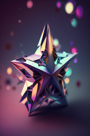 3d rendering of a shiny metal star on a dark background.の素材