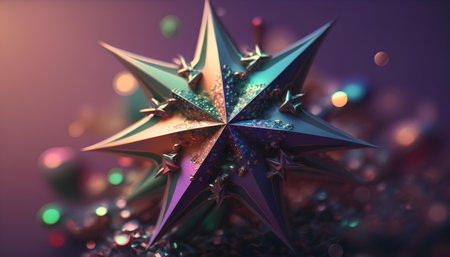 3d rendering christmas star with colorful bokeh background.の素材