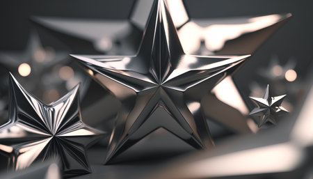 Abstract 3d rendering of silver stars on dark background. Futuristic background.の素材