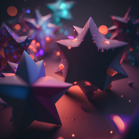3d render, abstract background with stars and bokeh lightsの素材