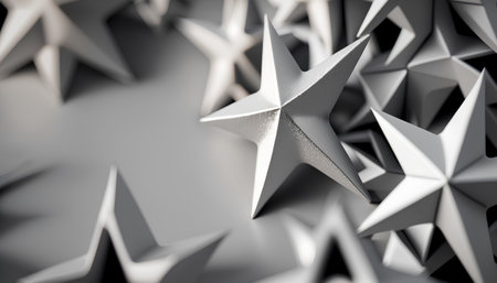 3d rendering of a group of silver stars on a gray backgroundの素材