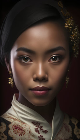 Portrait of a beautiful young asian woman with oriental makeupの素材