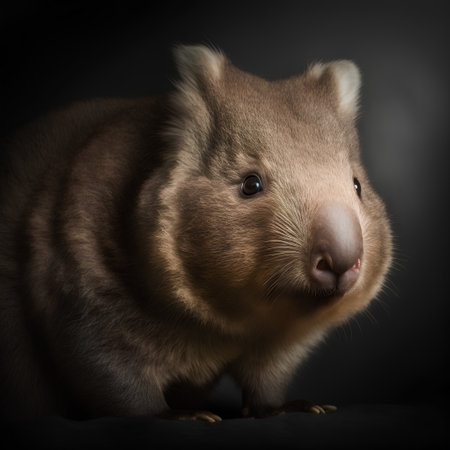 Close-up of a wombat on a dark background, studio shotの素材