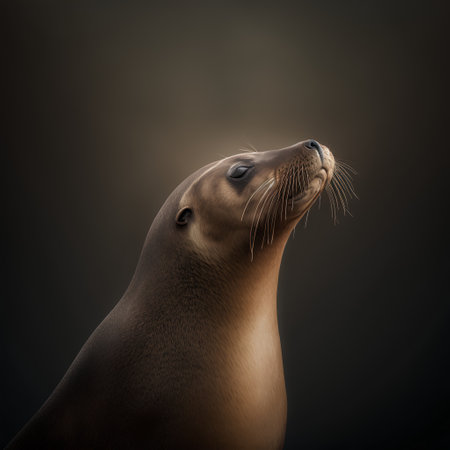 Fur seal portrait on a dark background. 3d illustration.の素材