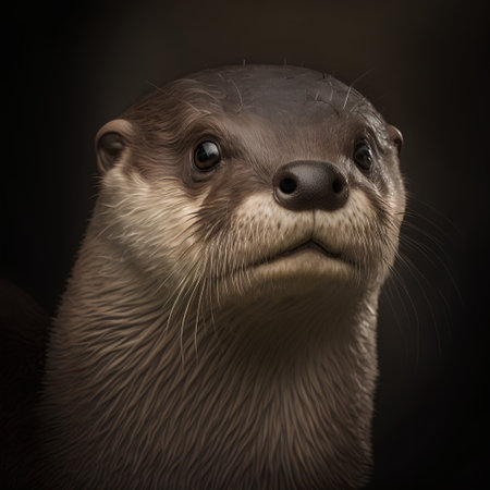 Portrait of an Asian small-clawed otter on dark backgroundの素材