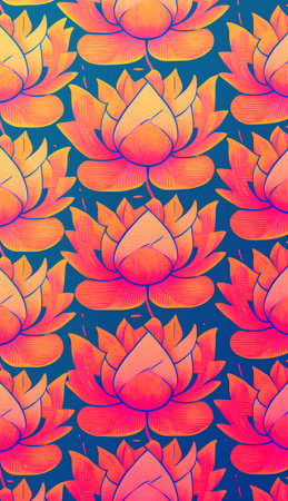 Seamless pattern with lotus flowers. Hand-drawn illustration.の素材