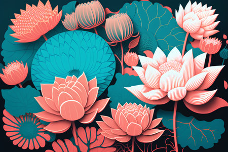 Lotus flower seamless pattern. Floral background. Vector illustration.の素材