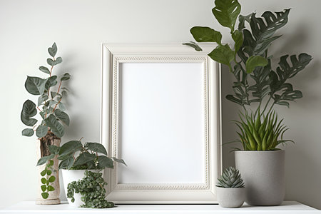 Mock up blank frame in interior background, 3D render illustrationの素材