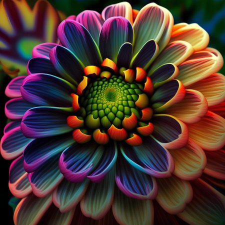 Colorful dahlia flower close-up. Computer generated graphics.の素材