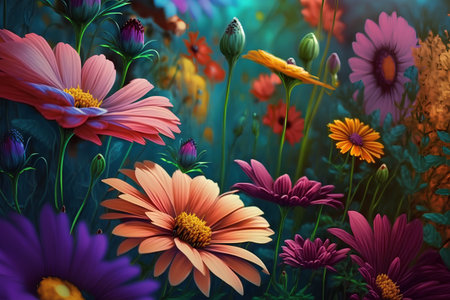 floral background with daisies, gerbera and daisiesの素材
