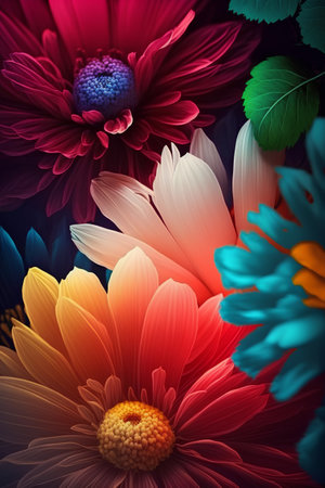 Colorful gerbera flowers close-up on a dark backgroundの素材