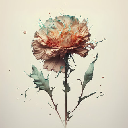 Vintage flower with watercolor splashes on a white background.の素材