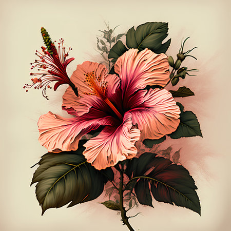 Hibiscus flower vector illustration. Hand drawn design elements.の素材