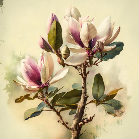 Magnolia flowers on grunge background. Beautiful spring blossom.の素材