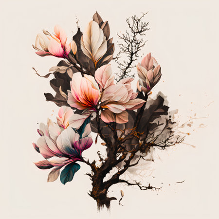 Watercolor illustration of magnolia flowers. Hand drawn vector illustration.の素材