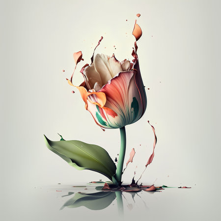 Tulip with watercolor splashes isolated on white background.の素材