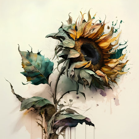 Watercolor sunflower on a grunge background. Hand-drawn illustrationの素材