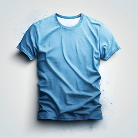 Blue t-shirt with grunge splashes on gradient background.の素材