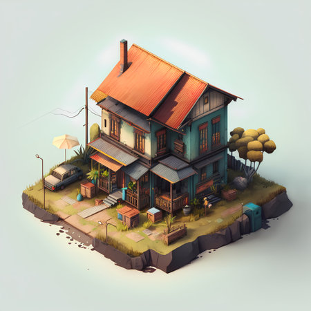 3D isometric house on the ground. 3D illustration.の素材