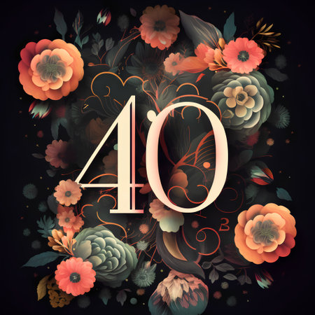 Number 40 with floral ornament on dark background. Vector Illustration.の素材