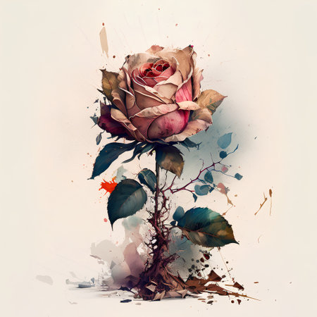 Abstract watercolor floral background with a rose. Hand-drawn illustration.の素材