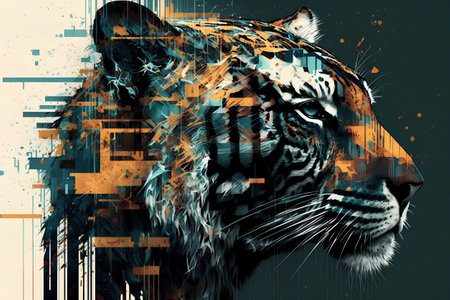 Tiger abstract color illustration with grunge textures and space for textの素材