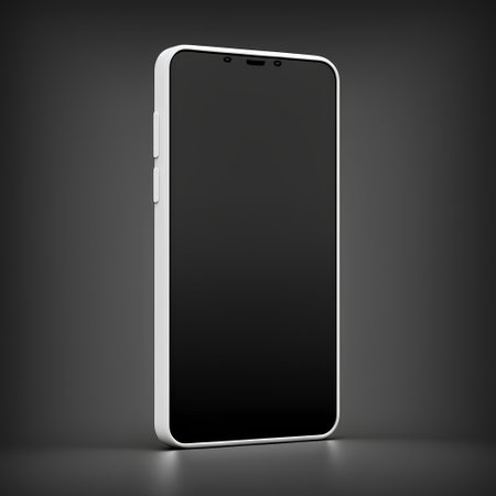 Smartphone with blank screen isolated on black background. 3d renderの素材
