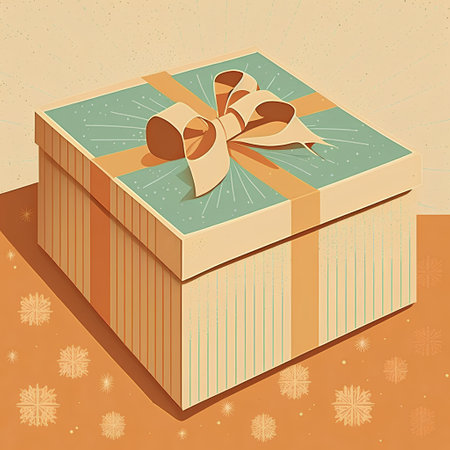 Gift box with bow and ribbon. Vector illustration in retro style.の素材