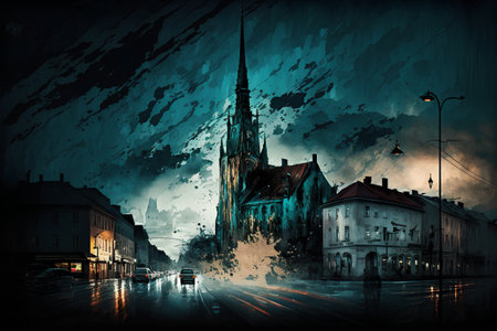 Old town in Prague, Czech Republic. Digital painting. Illustrationの素材