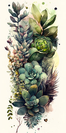 Watercolor illustration of succulent plant. Succulents.の素材