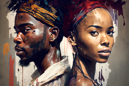 African american man and woman with blood on face. 3d renderingの素材