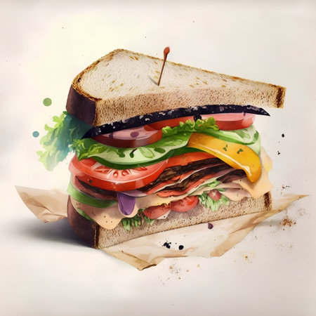 Sandwich with ham, cheese, tomato, cucumber and lettuceの素材