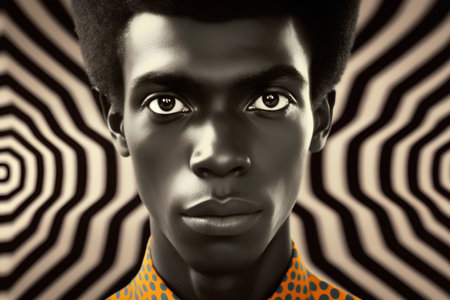 Portrait of a beautiful young african american man on a striped background.の素材